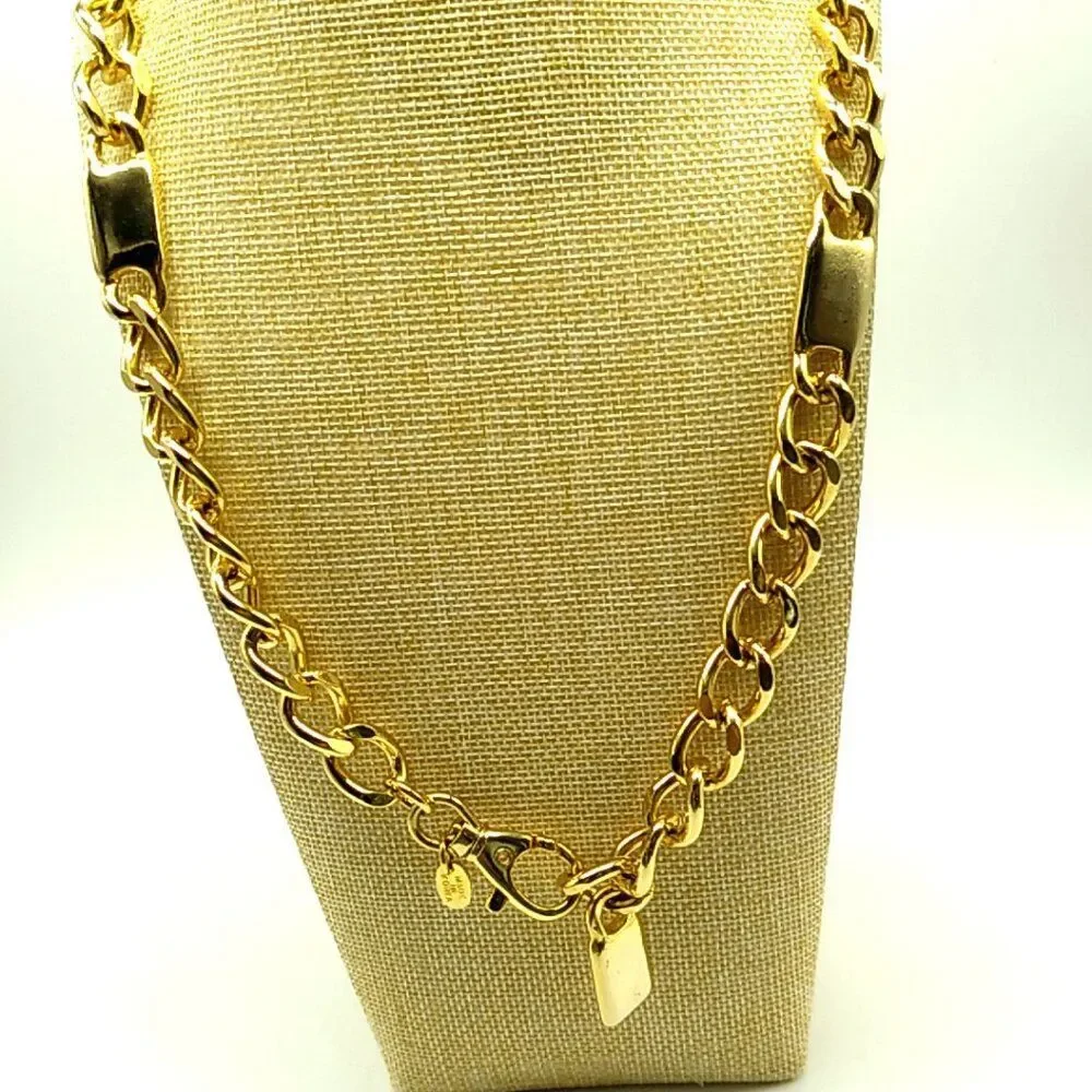 Men's EXP Made in Korea Gold Tone Chain & Bar Necklace Very Heavy NWOT